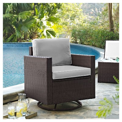 Palm Harbor Outdoor Wicker Swivel Rocker Chair with Gray Cushions - Crosley