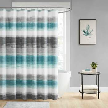 Seth Striped Print Shower Curtain Aqua/Gray - Madison Park