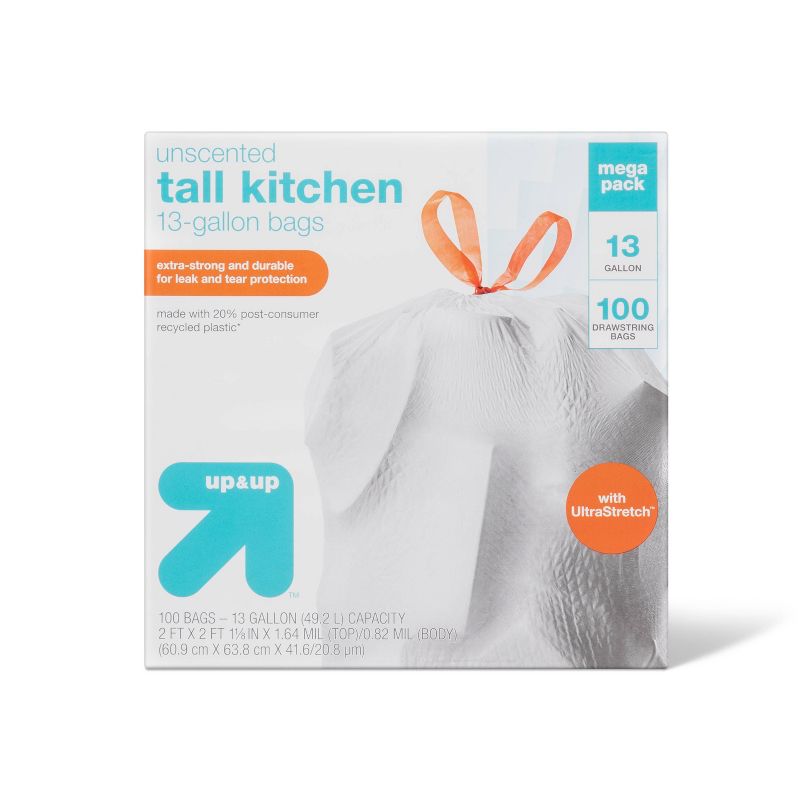 UltraStretch Tall Kitchen Drawstring Trash Bags - Unscented - 13 Gallon - up & up™, 1 of 4