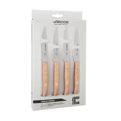 Arcos 4pc The Origin Steak Set Natural: Stainless Steel Blades, Wood Handles, Hand Wash, 10-Year Warranty