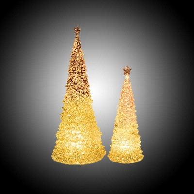 Gold and Copper Glitter Ombre Lighted Holiday Tree Figurines, Set of 2