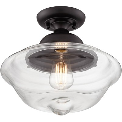 Regency Hill Schoolhouse Ceiling Light Semi Flush Mount Fixture Bronze 13" Wide Clear Glass for Bedroom Kitchen Hallway Bathroom