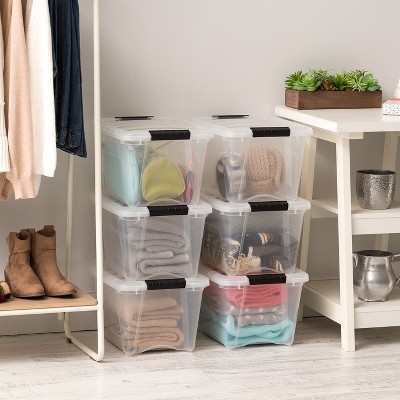 Clear 19qt Stackable Plastic Storage Bins with Lids and Buckles, 4 Pack