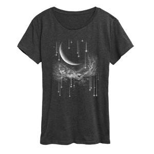 Women's - Instant Message - Celestial Falling Stars and Moon Short Sleeve Graphic T-Shirt - 1 of 4