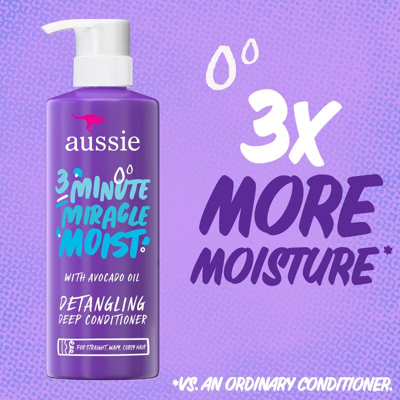 Aussie Miracle Moist with Avocado &#38; Jojoba Oil, Paraben Free 3 Minute Miracle Conditioner - 16.0 fl oz, 6 of 19