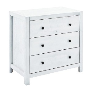 MUSEHOMEINC ST1001W 31.5 Inch Tall Rustic Solid Wood 3 Drawer Storage Dresser Nightstand with Black Metal Rounded Knobs, White Washed - 1 of 4