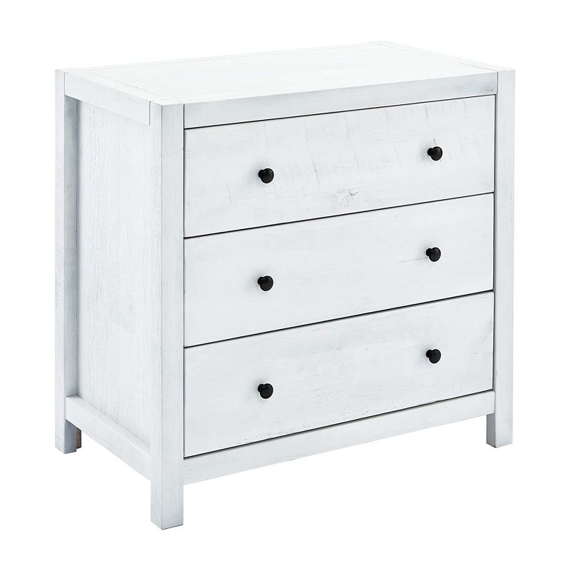 MUSEHOMEINC ST1001W 31.5 Inch Tall Rustic Solid Wood 3 Drawer Storage Dresser Nightstand with Black Metal Rounded Knobs, White Washed, 1 of 9