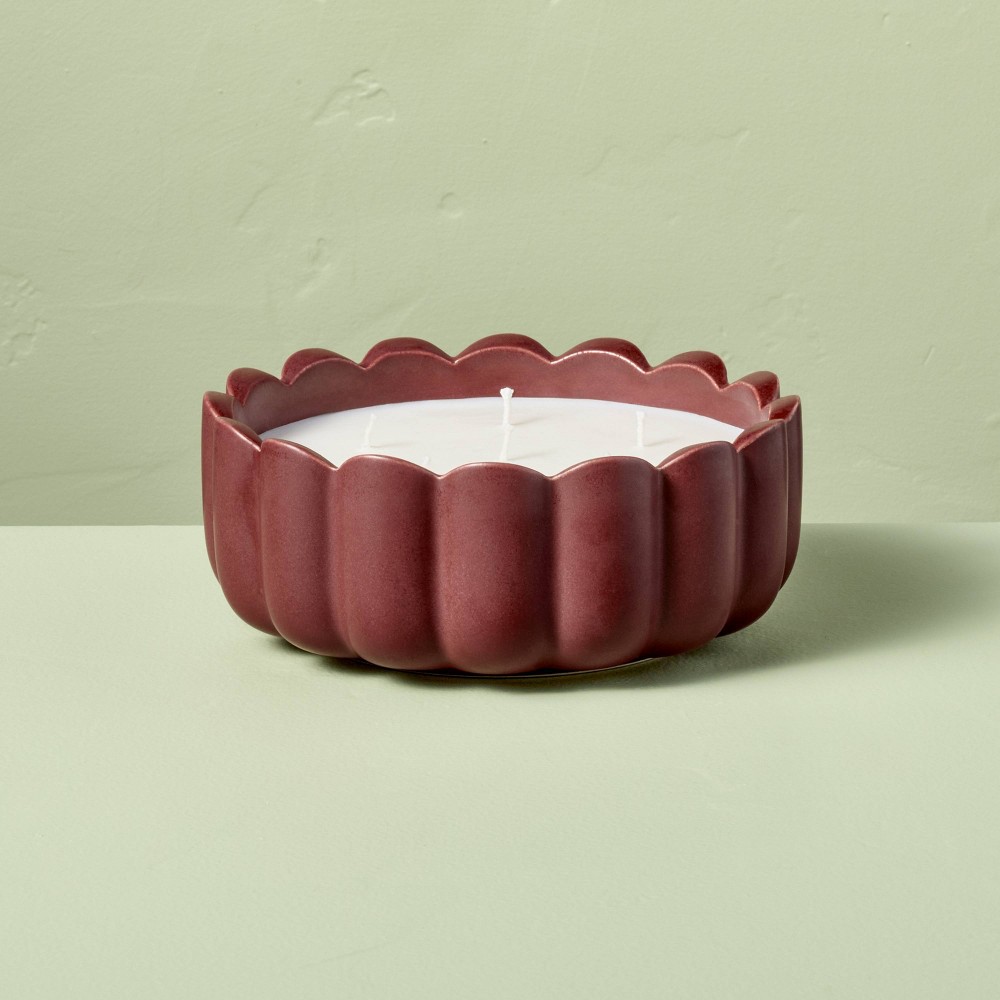 6 Wick Ceramic Scalloped Rim Black Oak and Persimmon Jar Candle Red 42oz - Hearth & Hand™ with Magnolia