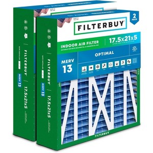 Filterbuy 17.5x21x5 Air Filter (2-Pack), Pleated MERV 13 Health Defense Replacement HVAC AC Furnace Air Filters Replacement for Rheem, Ruud, & Protech - 1 of 4