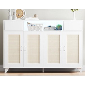 2-Drawer 2-Door Sideboard Cabinet with LED Lights & Power Outlet - Iron & MDF Storage Console Table with Adjustable Shelves, for Dining Room - 1 of 4