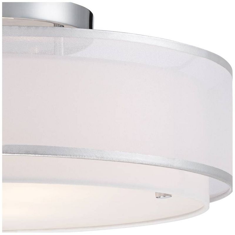 Possini Euro Design Modern Ceiling Lighting Semi Flush Mount Fixture 20" Wide Chrome 3-Light Sheer Outer Off White Inner Drum Shade for Bedroom House, 3 of 8