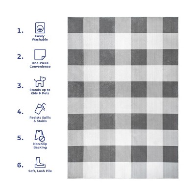 Eco-Friendly Easy-Care Gray Buffalo Plaid 8' Square Rug