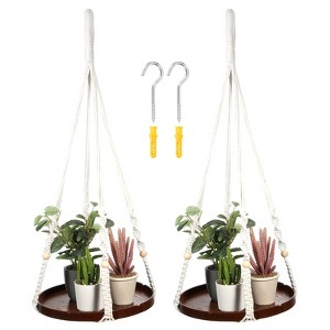 Unique Bargains Macrame Wooden Indoor Hanging Plant Shelf 2 Pcs - 1 of 4