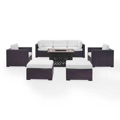 Biscayne 7pc Outdoor Wicker Sectional Set with Fire Table - White - Crosley