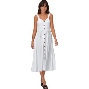 ellos Women's Plus Size Button-Front A-Line Midi Dress - 1 of 4