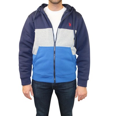 U.S. Polo Assn. Men's Color Block Front Zip High Pile Fleece Hooded Sweatshirt