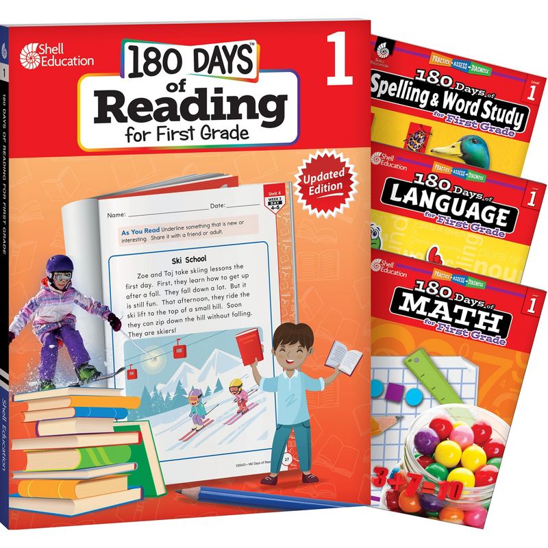 Shell Education 180 Days Reading, Spelling, Language, & Math Grade 1: 4-Book Set, 1 of 3