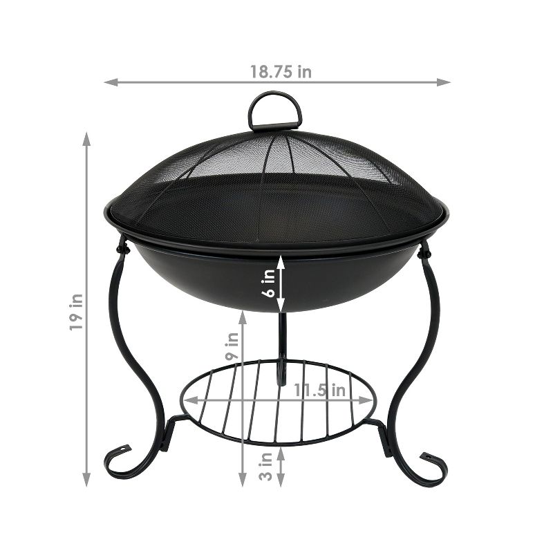Sunnydaze Outdoor Camping or Backyard Steel Round Raised Fire Pit on Stand with Spark Screen - 18" - Black, 4 of 12