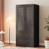 Wardrobe Armoire Closet with 2 Shutter Doors, Wardrobe with Hanging Rods and 2 Drawers, Modern Bedroom Armoire with Gold Handles - 3 of 4