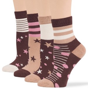 Women's Cotton Diabetic Quarter Patterned Socks - 4 Pack - Shoe Size 5-9 M, 8-12 L - Heart, Stripe, Flower - Black, Blue | 7BIGSTARS KINGDOM - 1 of 4