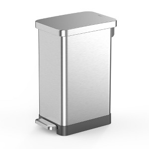 QUALIAZERO 13 GAL/50L, SLIM SHAPE, STAINLESS STEEL STEP-ON CAN, WITH SOFT CLOSE LID, BRUSH FINISH - 1 of 4
