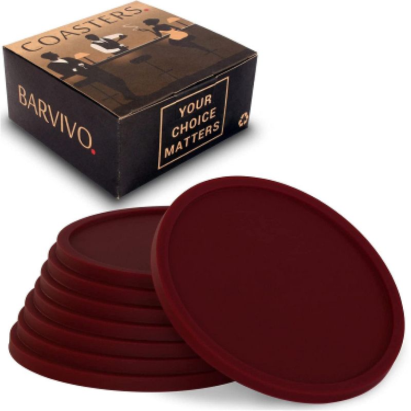 Barvivo Silicone Coasters for Drinks with plain Anti Slip design Sets and Holder, 8 Pack, Black, 1 of 4