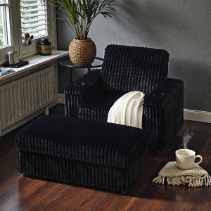 Mshliw Recliner Chair with Armrest Storage, Footrest Storage, Cup Holders and Ottoman, Single Sofa, Corduroy Upholstery, Comfortable Seating - 1 of 4