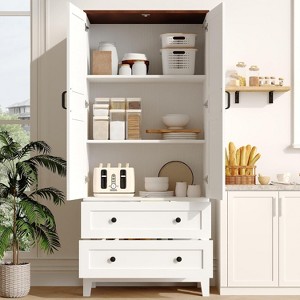 Tall Freestanding Storage Cabinet: 2 Drawers, 2 Doors & DIY Adjustable Shelf – Sturdy Wooden Unit for Kitchen/Home Office - 1 of 4
