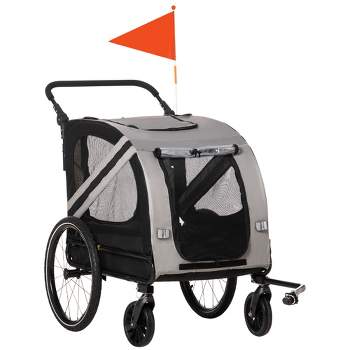 Aosom Dog Bike Trailer 2-in-1 Pet Stroller Cart Bicycle Wagon Cargo Carrier Attachment for Travel with 4 Wheels Reflectors Flag gray