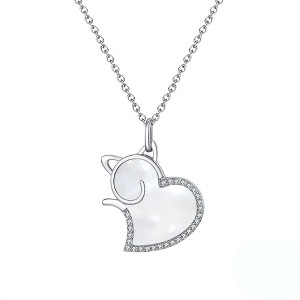 Cat Heart Pendant Necklace for Women Seashell CZ Sterling Silver Ginger Lyne Collection - 1 of 4