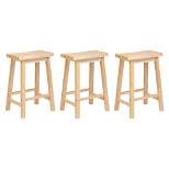 PJ Wood Classic Saddle Seat 24'' Kitchen Bar Counter Stool with Backless Seat & 4 Square Legs, for Homes, Dining Spaces, and Bars, Natural (3 Pack)
