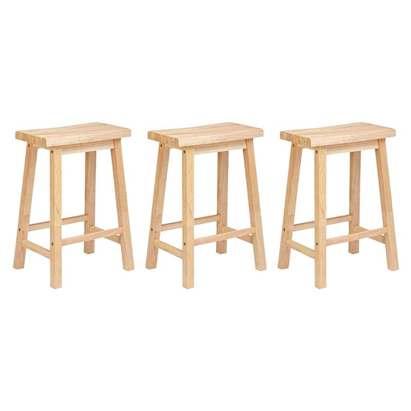 PJ Wood Classic Saddle Seat 24'' Kitchen Bar Counter Stool with Backless Seat & 4 Square Legs, for Homes, Dining Spaces, and Bars, Natural (3 Pack), 1 of 7