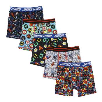 Youth Boys Justice League Boxer Brief Underwear 5-Pack - Superhero Comfort for Kids