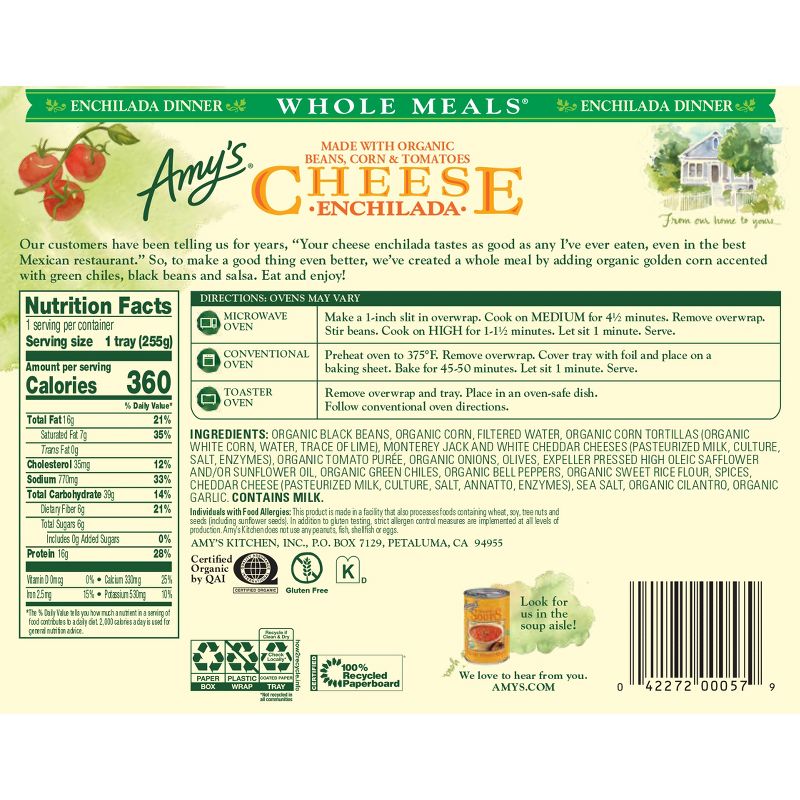 Amy&#39;s Gluten Free Frozen Cheese Enchilada Meal - 9oz, 4 of 6