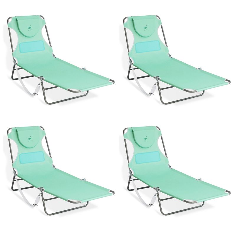 Ostrich Chaise Lounge Outdoor Lightweight Folding Adjustable Reclining Beach Chair for Tanning Pool Lake Patio Lawn Camping, Teal (4 Pack), 1 of 7