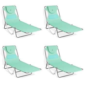 Ostrich Chaise Lounge Outdoor Lightweight Folding Adjustable Reclining Beach Chair for Tanning Pool Lake Patio Lawn Camping, Teal (4 Pack)