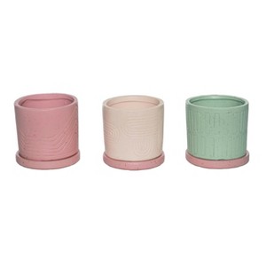 Transpac Terracotta Textured Planter w/Dish Set of 3 Spring Home Decorations - 1 of 1