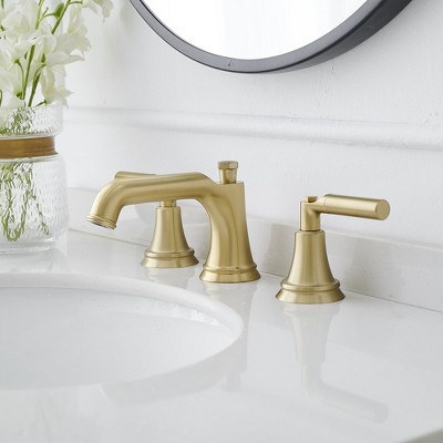 Brushed Gold Widespread 2-Handle Bathroom Faucet with Drain Assembly