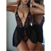 Clotth Women's Embroidered Deep V-Neck Backless Teddy Lingerie Bodysuit - Sheer Mesh Skirt Design, Unique European One-Piece Sleepwear,Black - 4 of 4