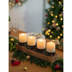 MOEPISY Christmas Candle Holder Centerpiece Set - Farmhouse Pine Wood Candle Holders with Mini Wreaths - 1 of 4