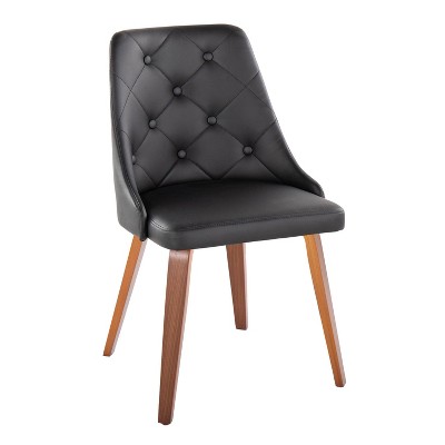 High Back Black Faux Leather Walnut Wood Side Chair