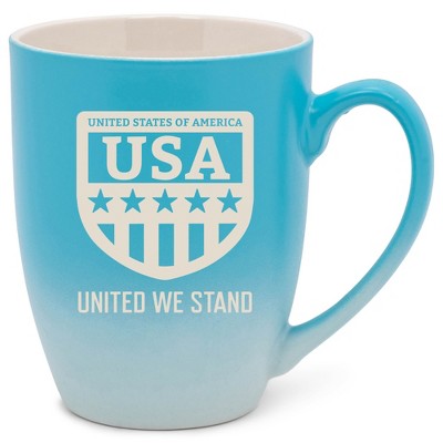 100 North United States of America 10 Ounce Blue and White Two Toned Ombre, Comfortably Fits Your Hands, Ceramic Tea Coffee Cup Mug, USA United We