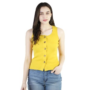 Artyska Women's Summer Round Neck Ribbed Button Down Sleeveless Casual Tank Crop Tops - 1 of 4