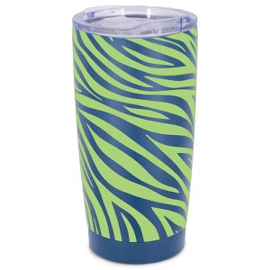 Elanze Designs 20 oz Stainless Steel On the Go Insulated Travel Tumbler With Push Top Lid, Lime Green Zebra Print Blue - 1 of 4