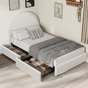 Bed Frame with Upholstered Headboard, Wood Platform Bed Frame with 2 Storage Drawers, Wood Slats Support, No Box Spring Needed - 1 of 4
