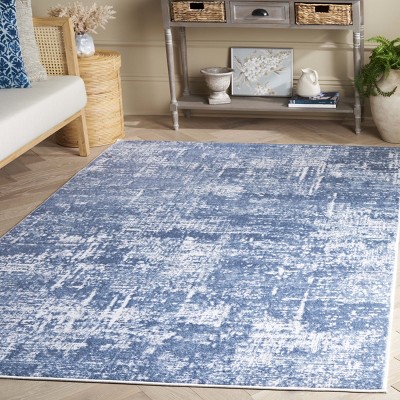 Ivory and Steel Blue Abstract Hand-knotted Rug