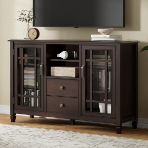 53" Solid Wood and Tempered Glass Tall Traditional TV Stand with Cord Management, Tempered Glass Doors and Adjustable Shelves - 1 of 4