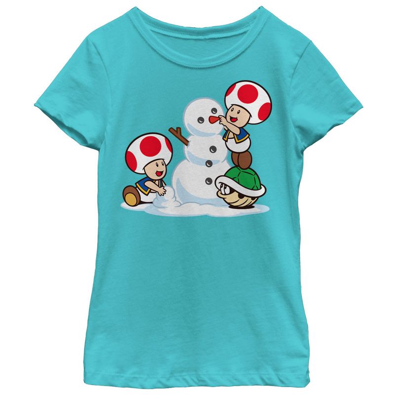 Girl's Nintendo Toad Snowman T-Shirt, 1 of 4