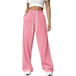 PINSPARK Wide Leg Sweat Pants for Womens High Waisted Baggy Sweatpants Casual Drawstring Workout Pants with Pockets - 1 of 4