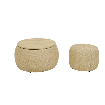 NicBex Modern Round Storage Ottoman Set of 2 Small Footstools with Panel Top for Bedroom and Living Room